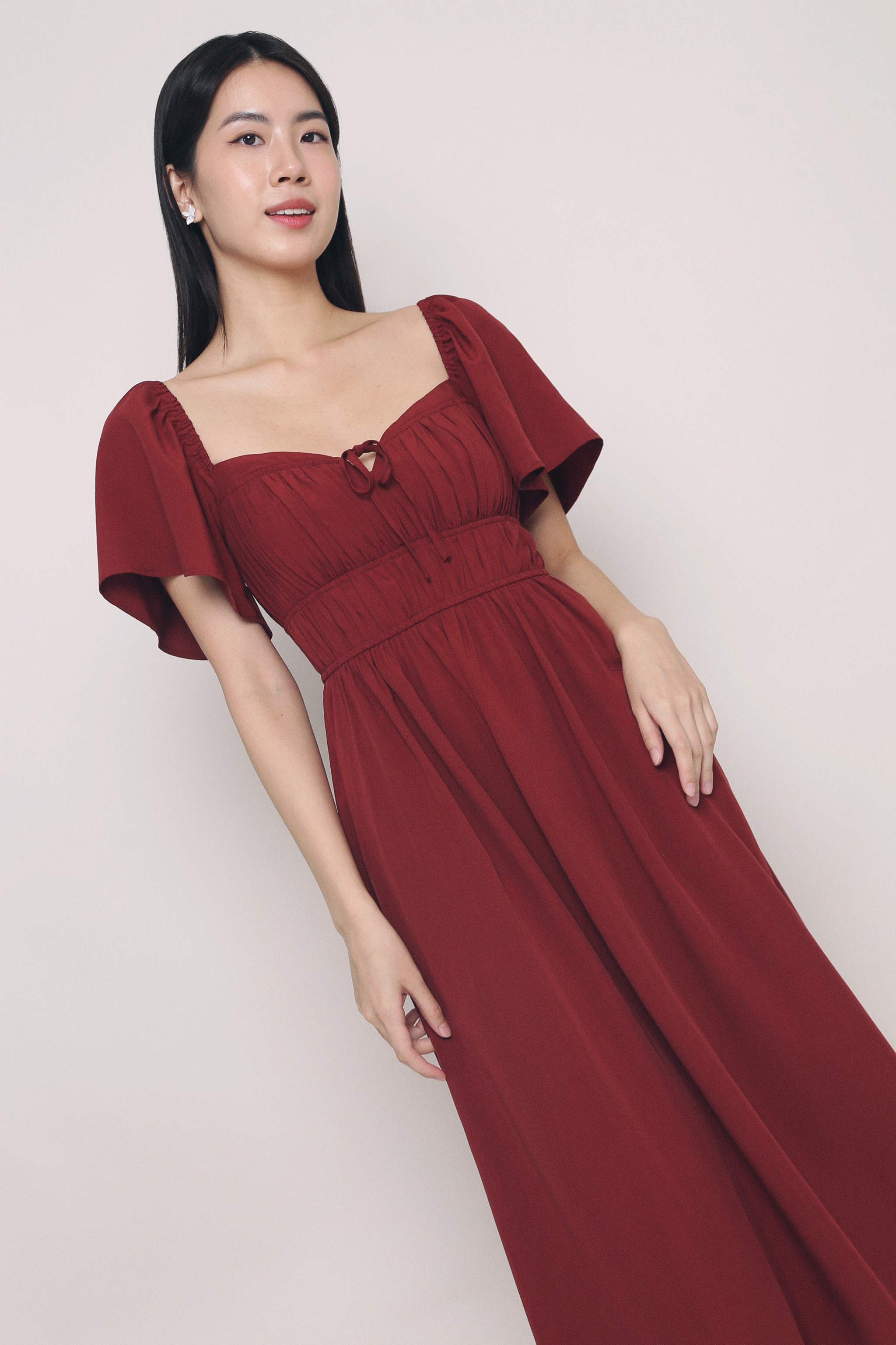 Kate Pleated Midaxi Dress Burgundy