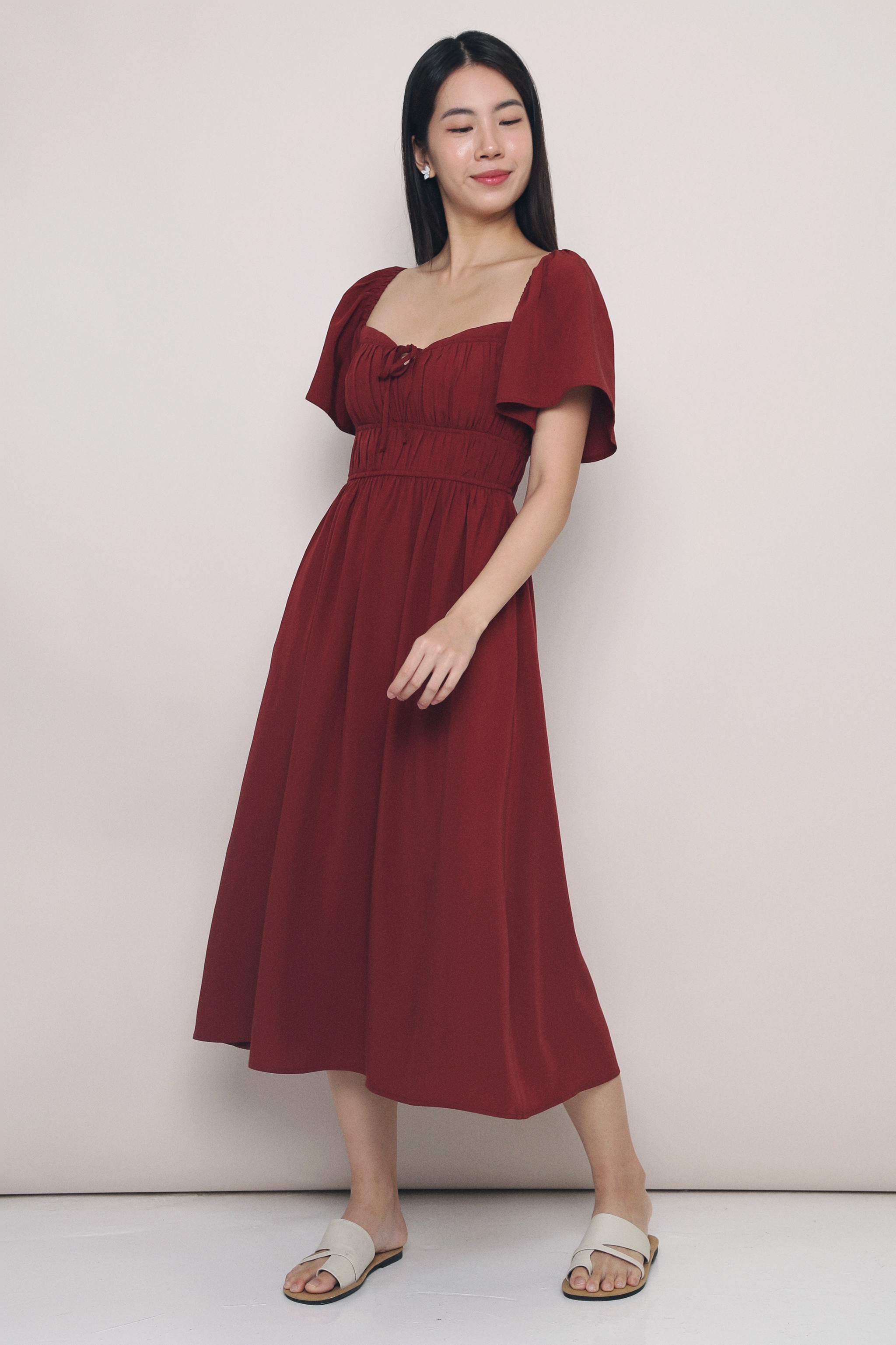 Kate Pleated Midaxi Dress Burgundy