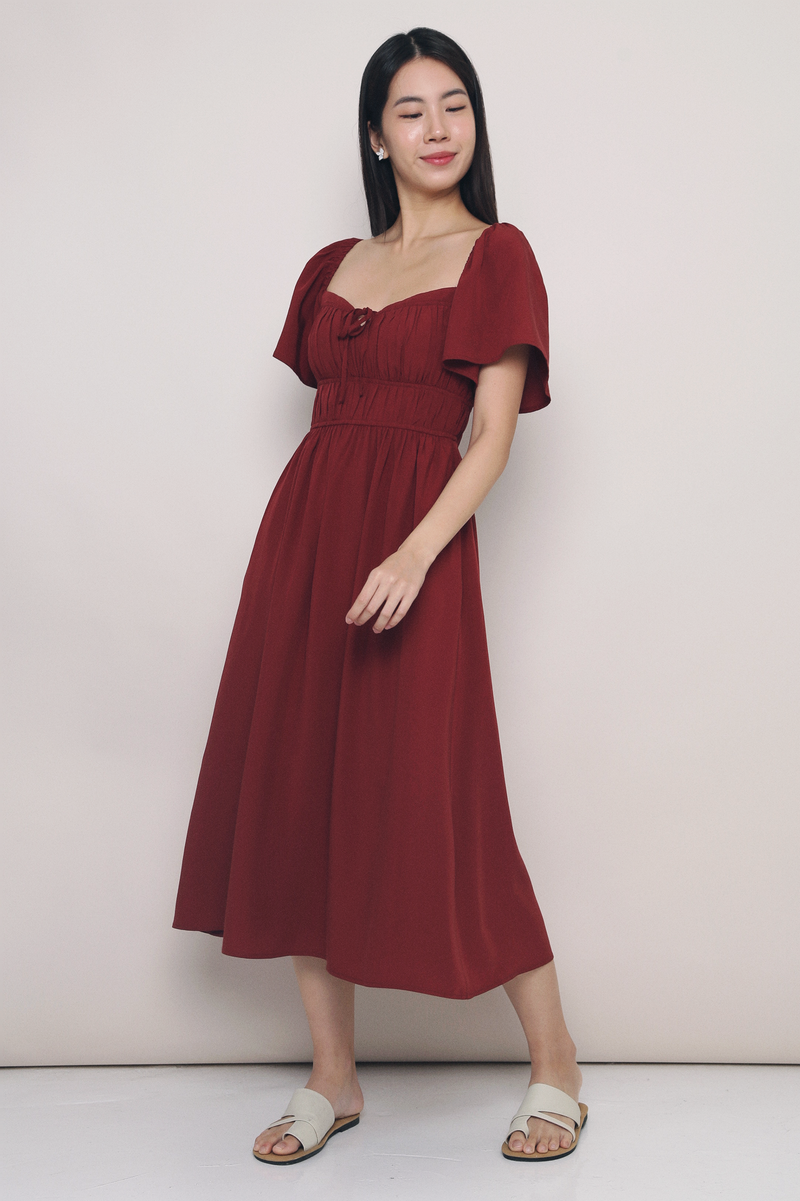 Kate Pleated Midaxi Dress Burgundy