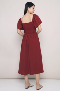 Kate Pleated Midaxi Dress Burgundy