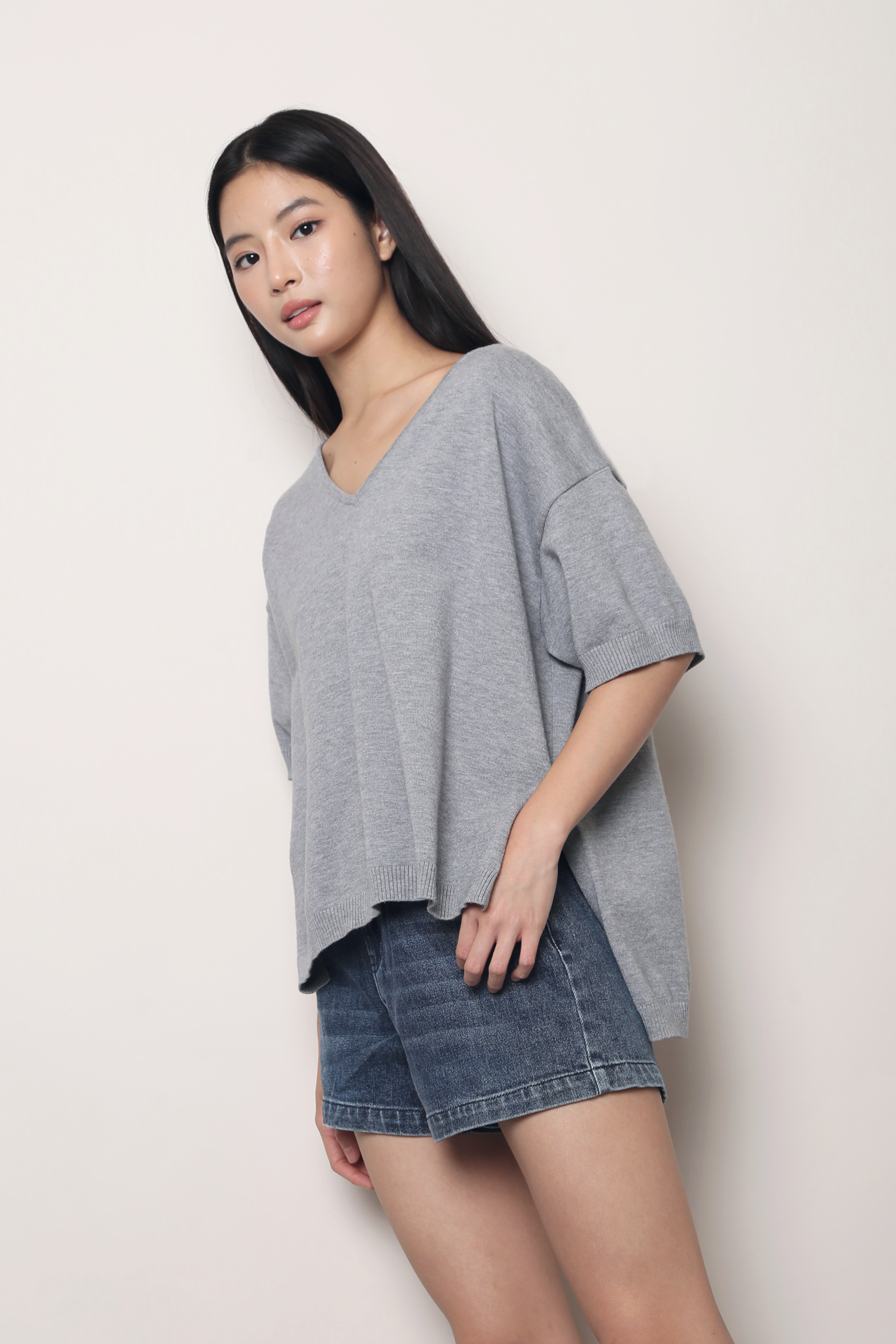 Keepsake High Low Boxy Knit Top Grey