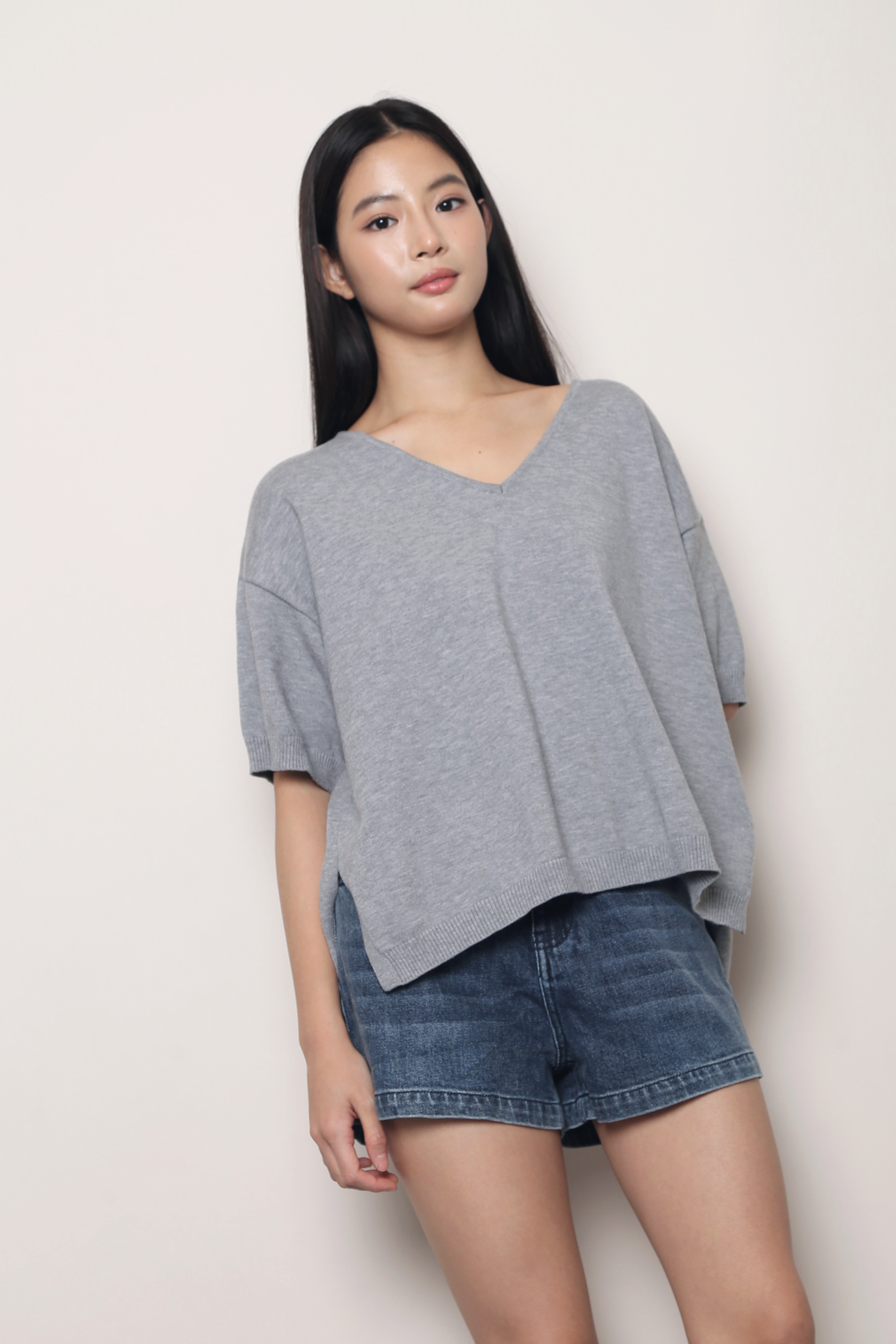 Keepsake High Low Boxy Knit Top Grey