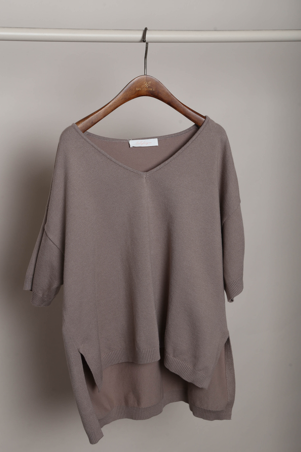 Keepsake High Low Boxy Knit Top Taupe