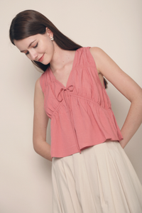 Kelly Ruche Tie Blouse Coral