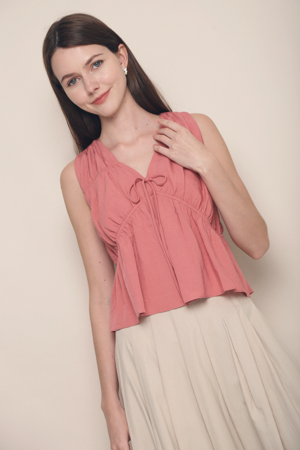 Kelly Ruche Tie Blouse Coral