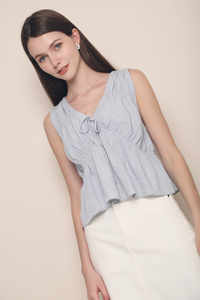 Kelly Ruche Tie Blouse Sky