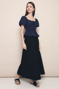 Kindra Shirred Waist Top Navy