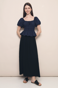 Kindra Shirred Waist Top Navy