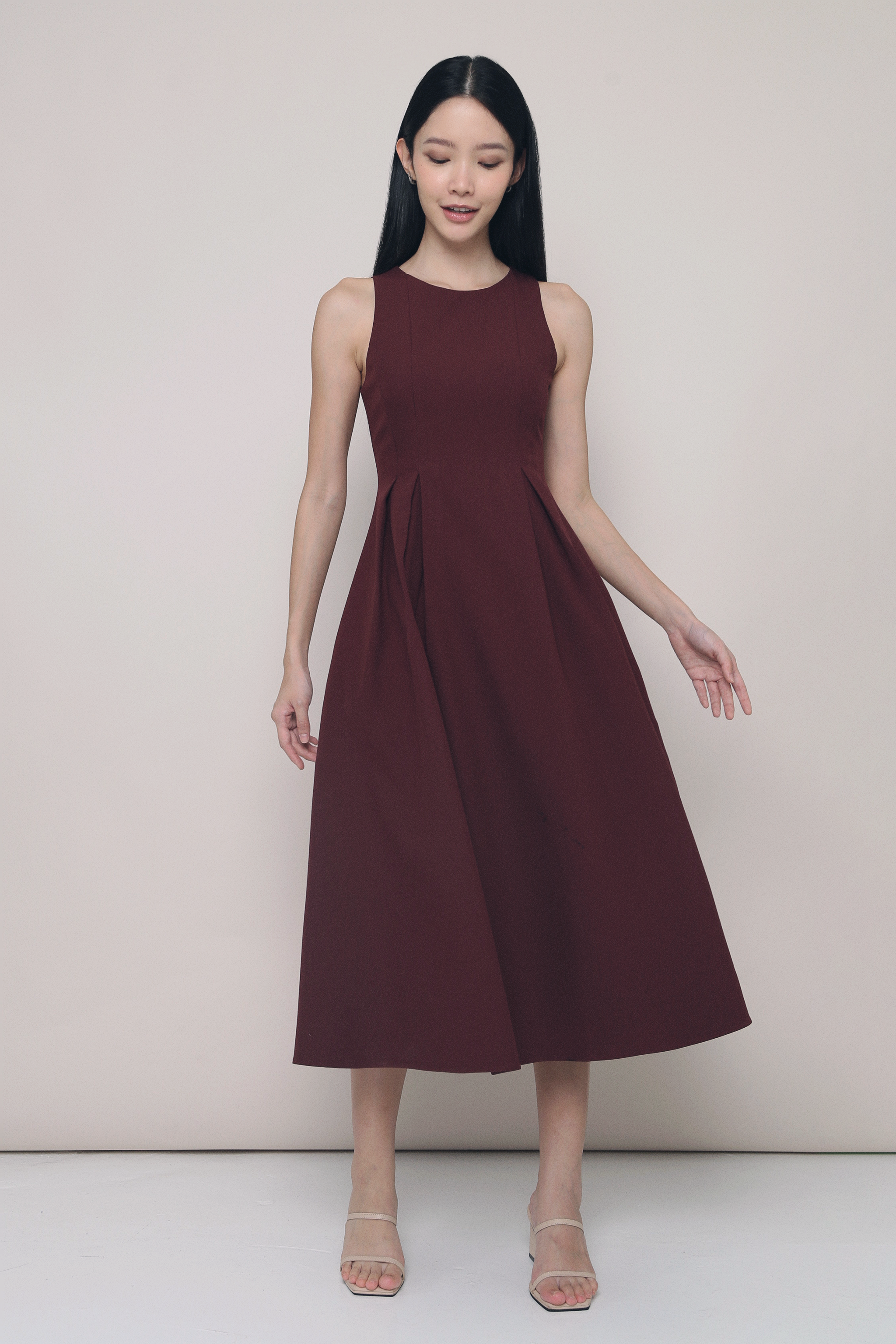 Lara Pleated Occasion Dress Burgundy