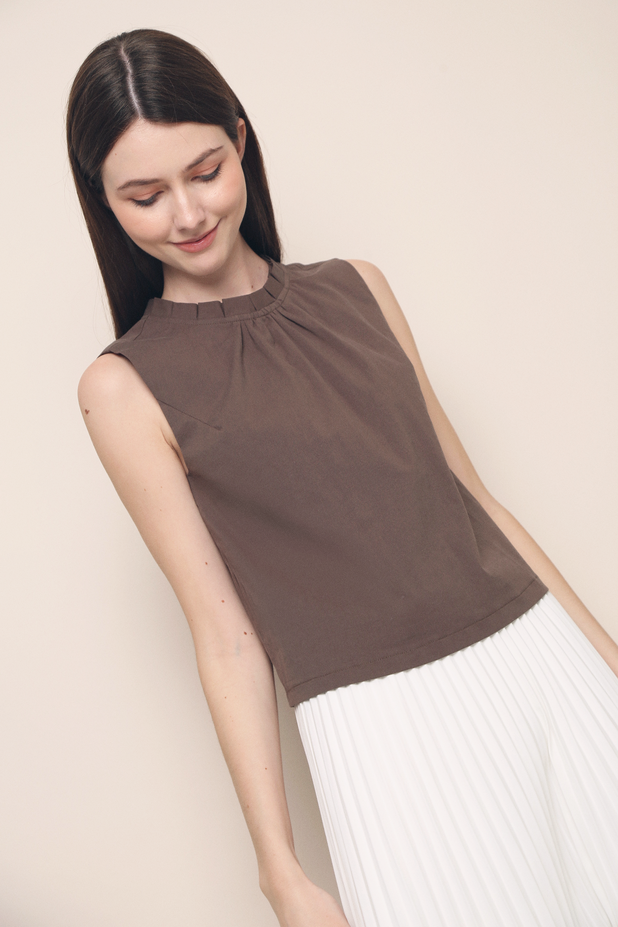 Lexley Pleat Collar Top Ash