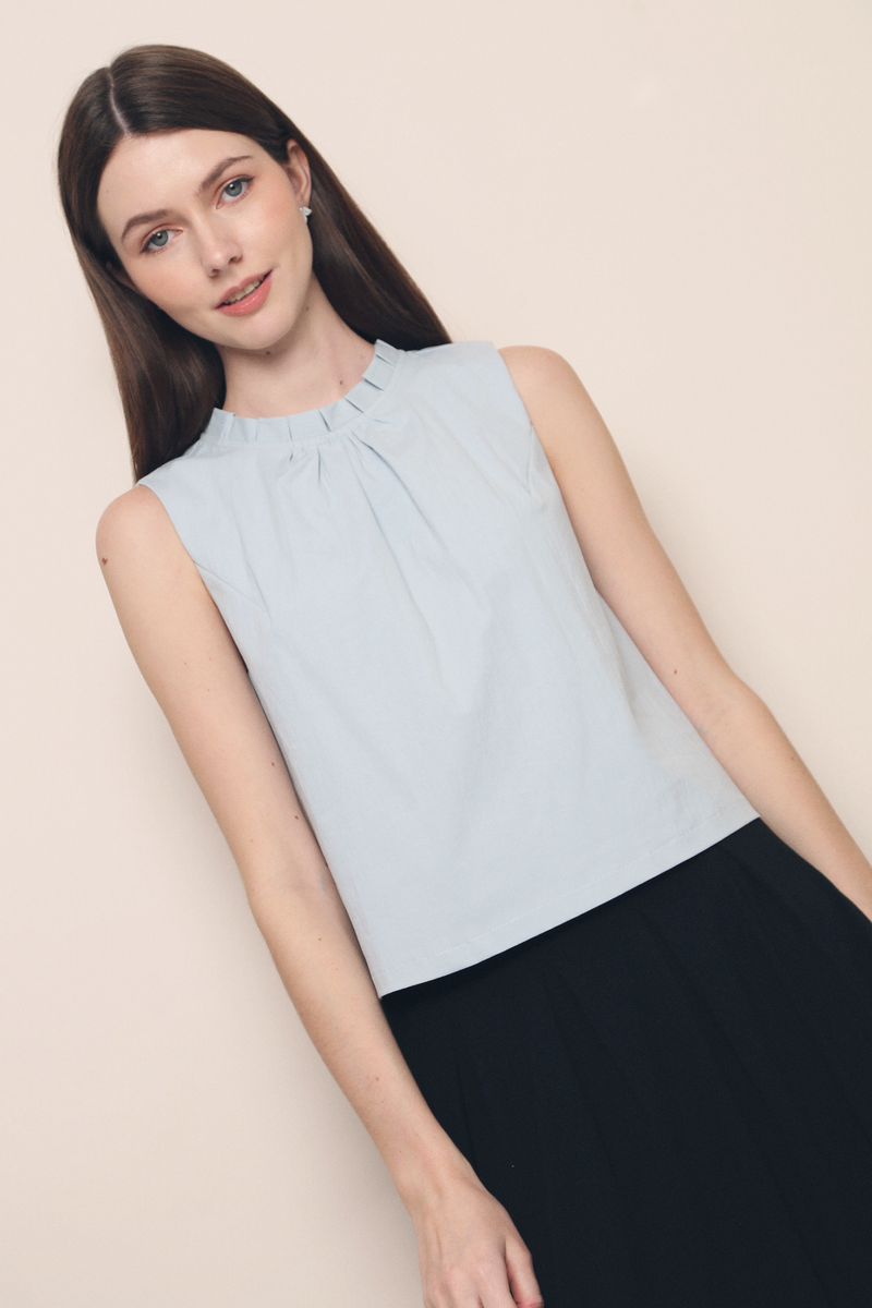 Lexley Pleat Collar Top Powder Blue