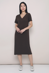 Libby Ribbed Midi Dress Chestnut Brown