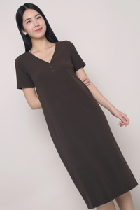 Libby Ribbed Midi Dress Chestnut Brown