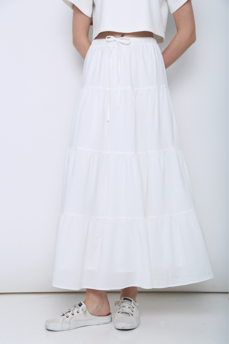 Lily Tiered Maxi Skirt White