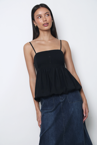 Lisbon Pleated Bubble Top Black