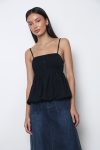 Lisbon Pleated Bubble Top Black