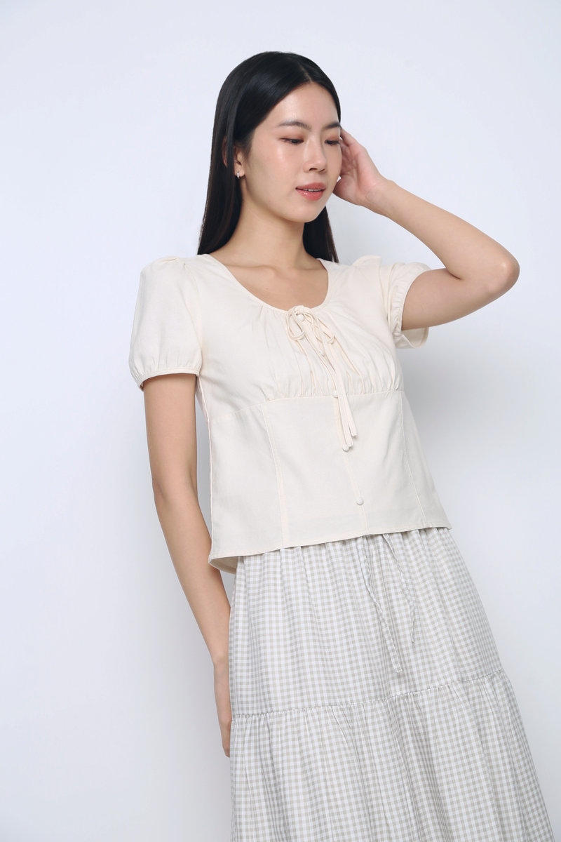 Loen Ruche Blouse Ivory