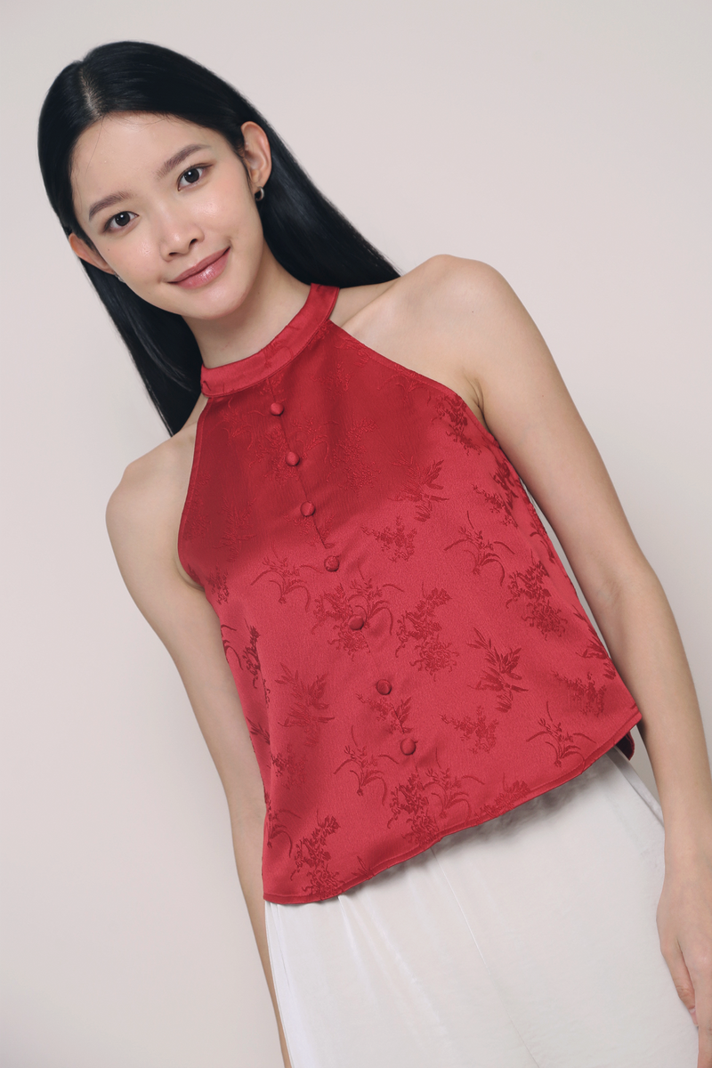 Mae Oriental Sleeveless Top Wine