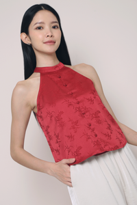 Mae Oriental Sleeveless Top Wine