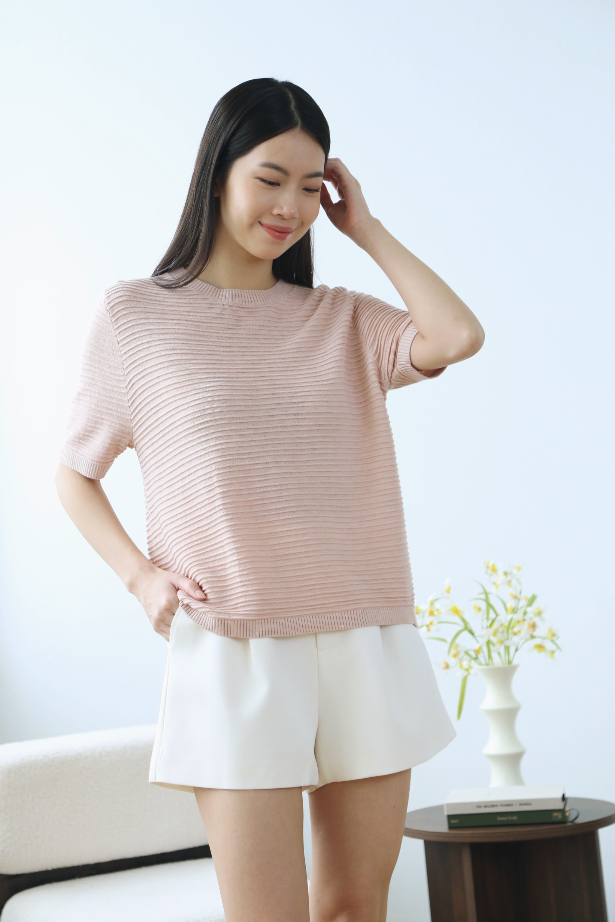 Maison Textured Knit Blouse Blush Pink (Backorder)