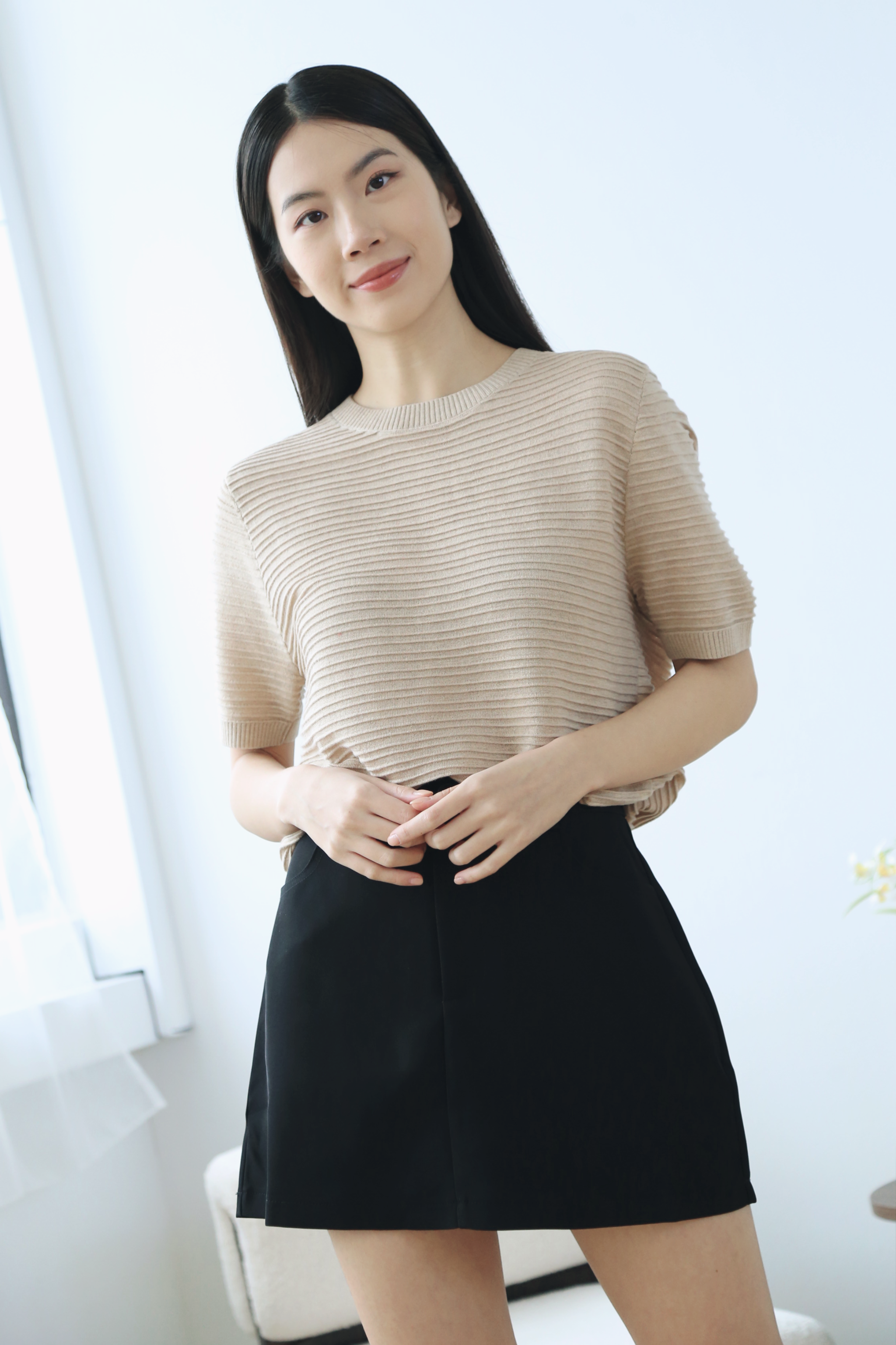 Maison Textured Knit Blouse Sand (Backorder)