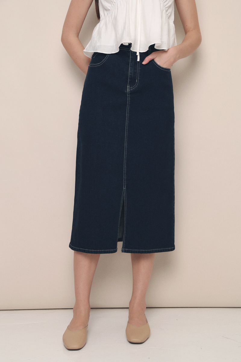 Maisy Dark Denim Midi Skirt