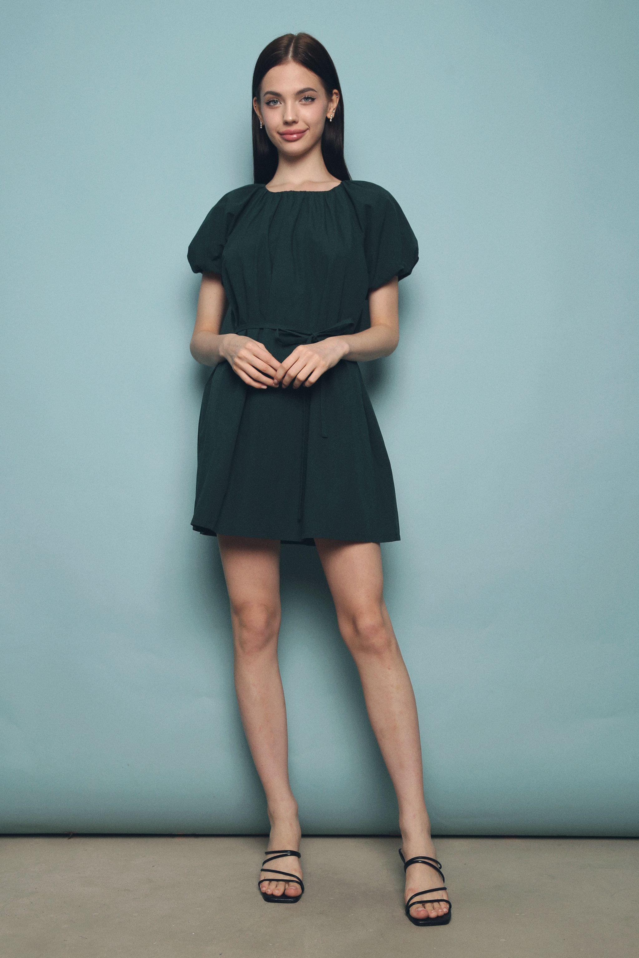 Maryanne Pleat Shift Dress Emerald