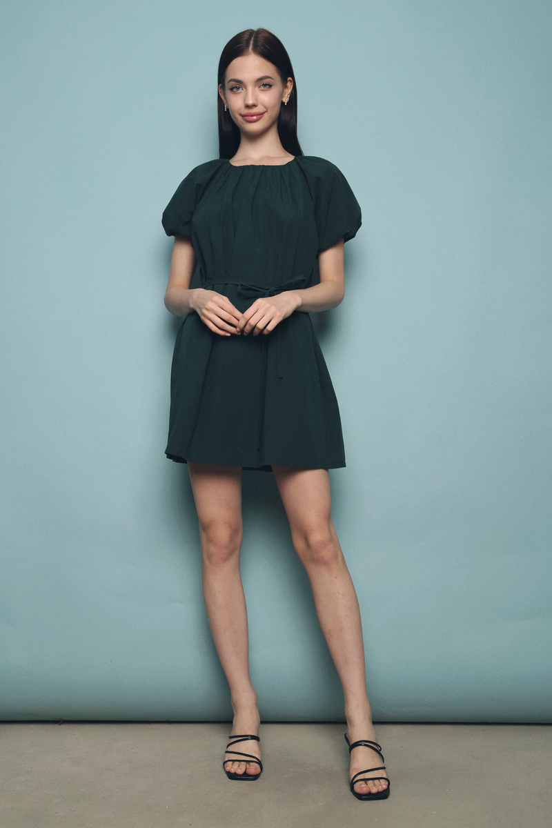 Maryanne Pleat Shift Dress Emerald