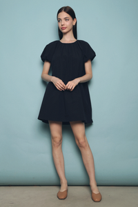 Maryanne Pleat Shift Dress Navy