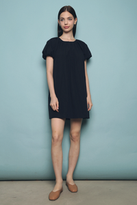 Maryanne Pleat Shift Dress Navy