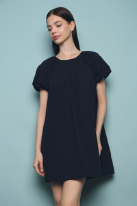 Maryanne Pleat Shift Dress Navy