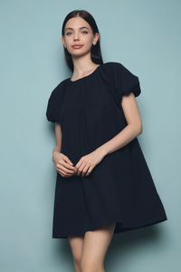 Maryanne Pleat Shift Dress Navy