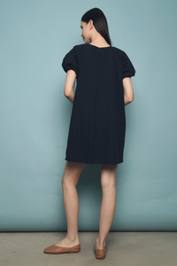 Maryanne Pleat Shift Dress Navy