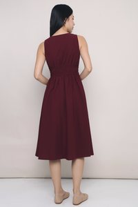 Meagan Pleat Waist Midi Dress Burgundy
