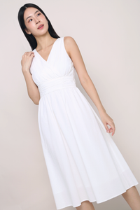 Meagan Pleat Waist Midi Dress White