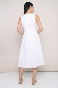 Meagan Pleat Waist Midi Dress White