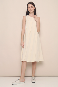 Mila Diagonal Pleat Midi Dress Malt