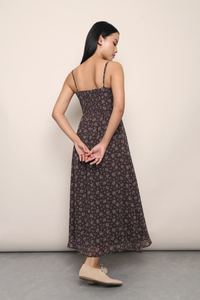 Misty Bloom Strappy Midi Dress Brown