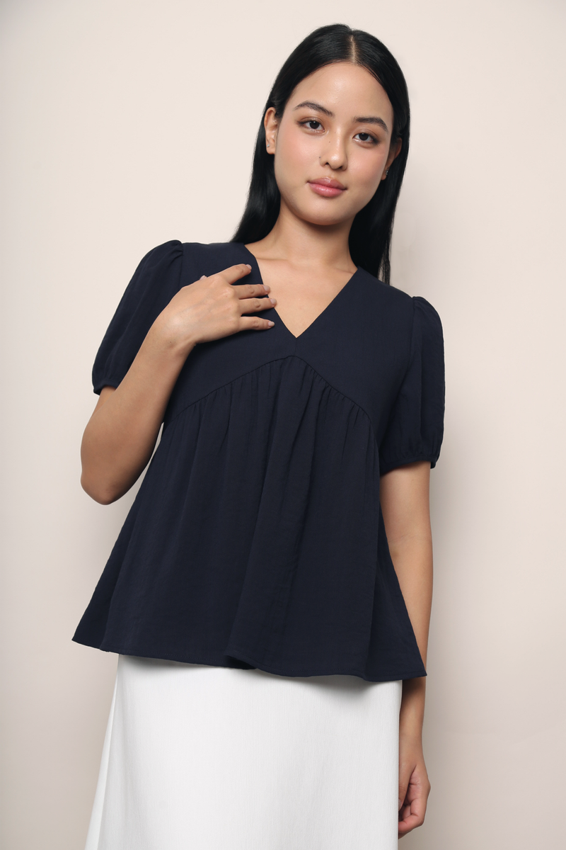 Modern Babydoll Blouse Navy (Backorder II)