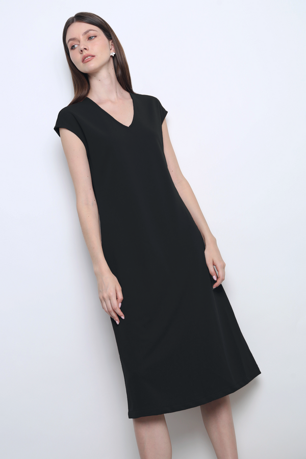 Monaco V-Neck Midi Dress Black