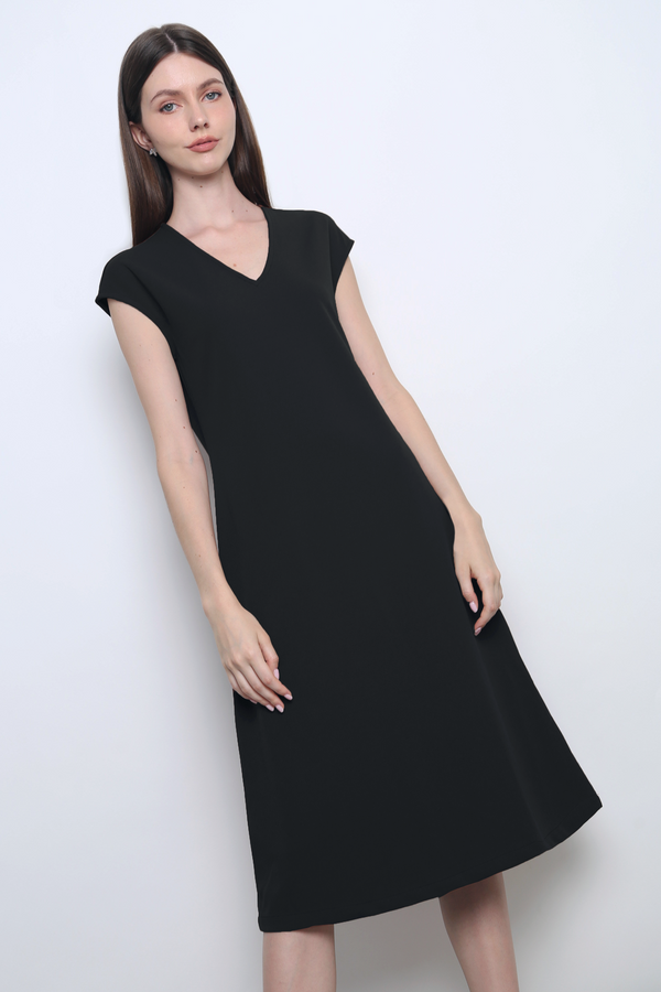 Monaco V-Neck Midi Dress Black