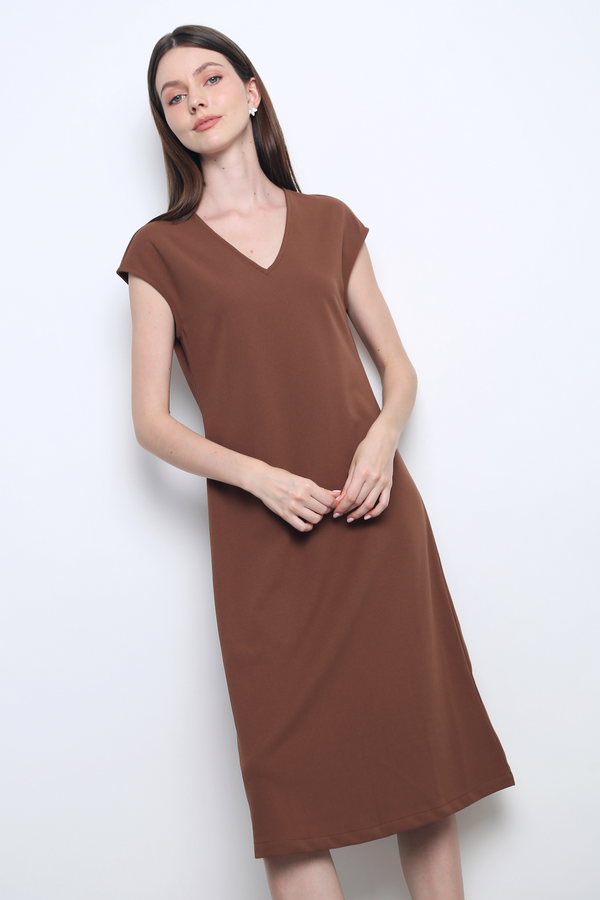 Monaco V-Neck Midi Dress Brown