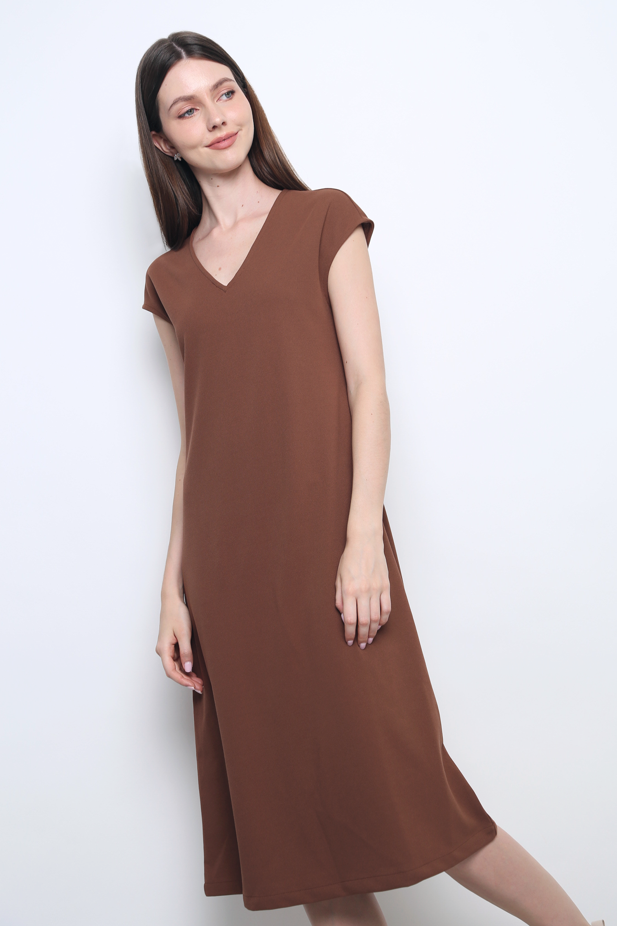 Monaco V-Neck Midi Dress Brown