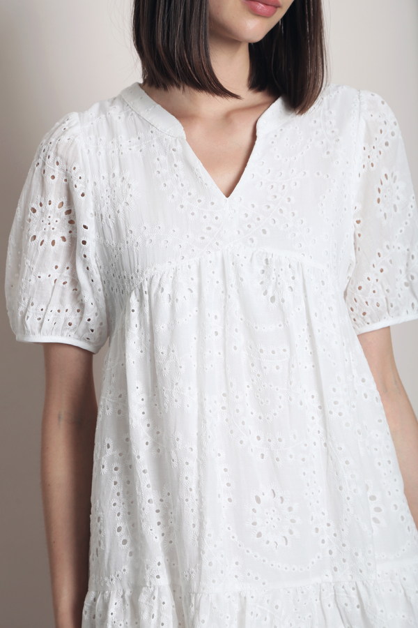 Mon Amour Broderie Dress White