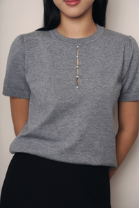 Montclair Pearl Drop Knit Blouse Grey