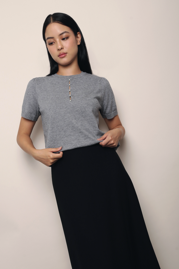 Montclair Pearl Drop Knit Blouse Grey