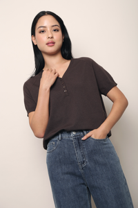 Charlie Button Down Knit Top Brown
