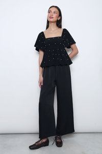 Moonlit Pearl Flutter Sleeves Top Black (Backorder)