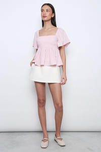 Moonlit Pearl Flutter Sleeves Top Pink (Backorder)