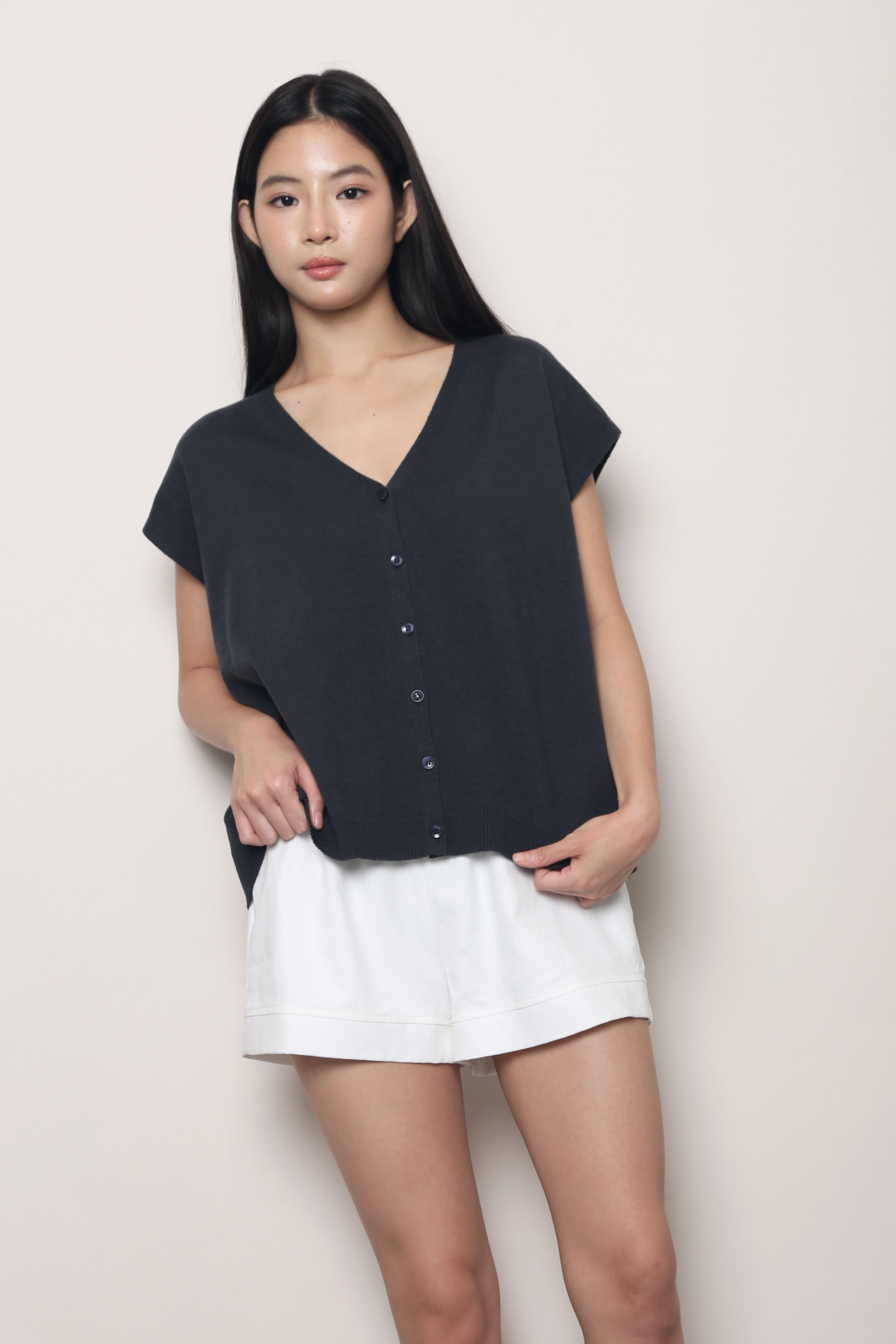 Morning Mist Button Down Knit Navy (Backorder II)